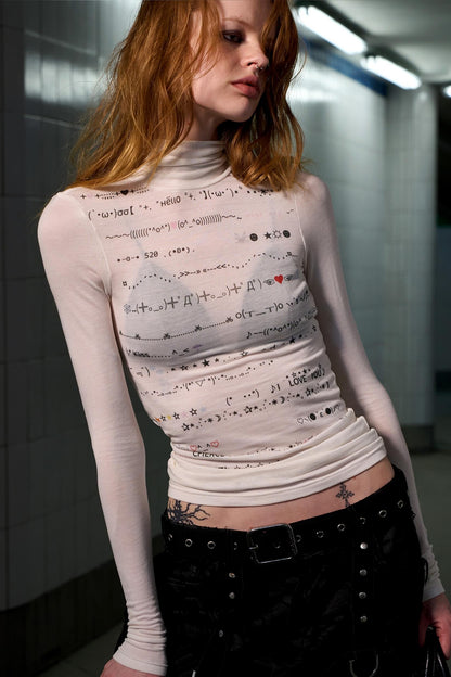 Wool Blend Striped Turtleneck Top