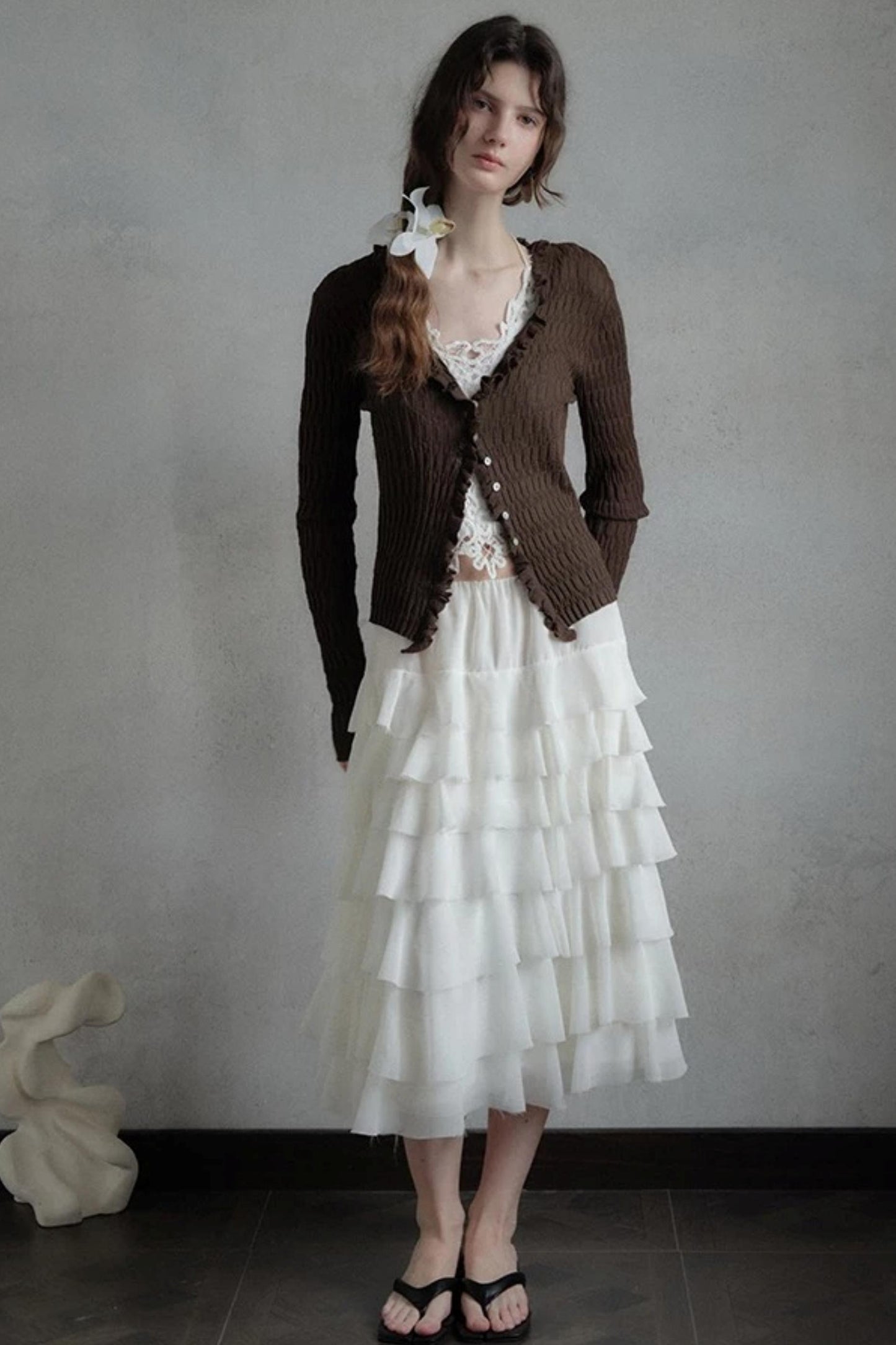 Embellished Lace Vest and Ruffle Skirt Set-Up