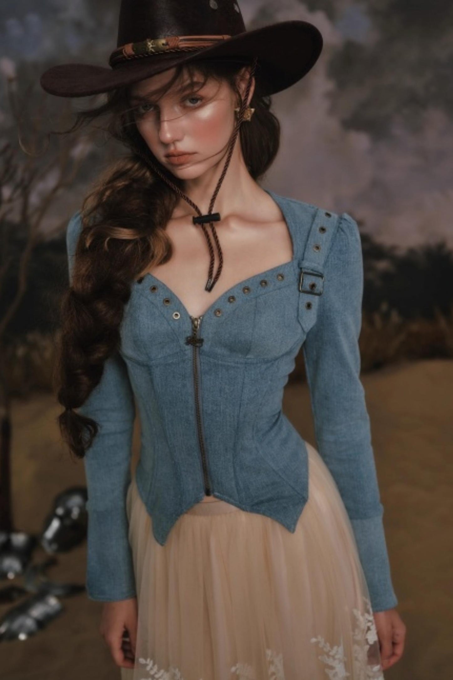 Denim Slim-Fit Jacket Skirt Set-Up