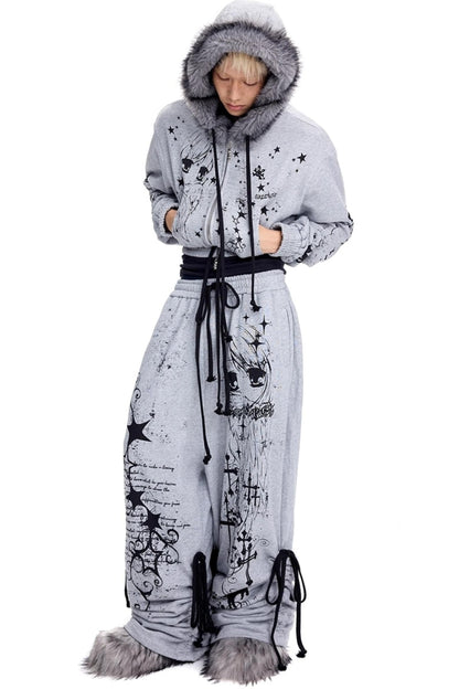 Graffiti Print Hooded Short Sweatshirt