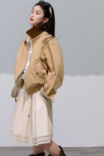 Cotton Blend Lace A-Line Skirt