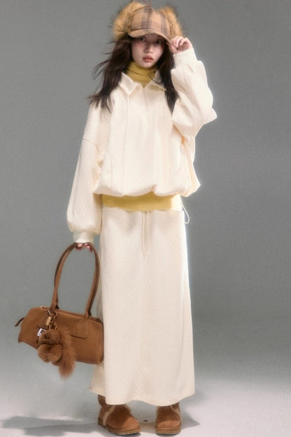 Moroccan Quilted Texture Sweatshirt Skirt Set-Up