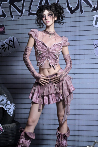 Butterfly Bandeau Mesh Top Set-Up