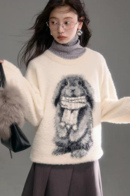Color-Blocked Rabbit Jacquard Sweater