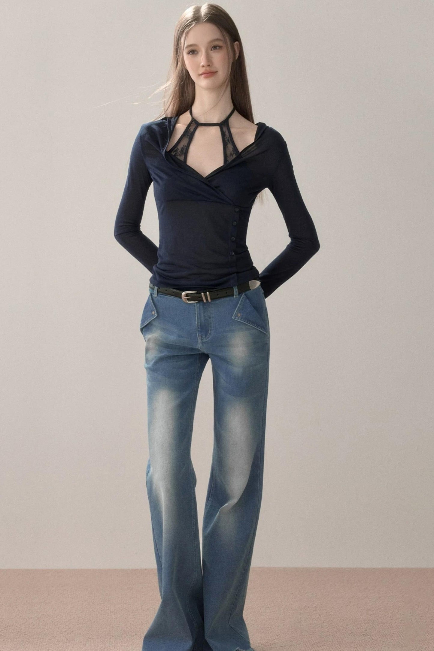 Vintage Letter Print Flared Jeans