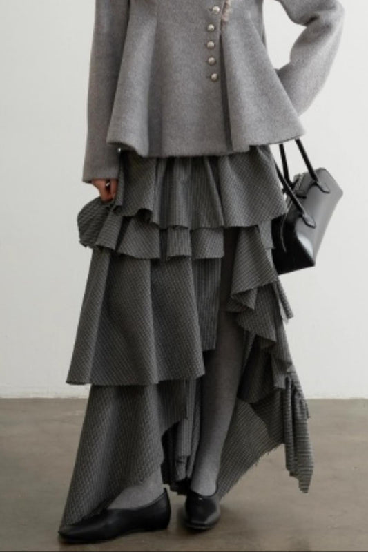 Retro Ruffled Striped Skirt