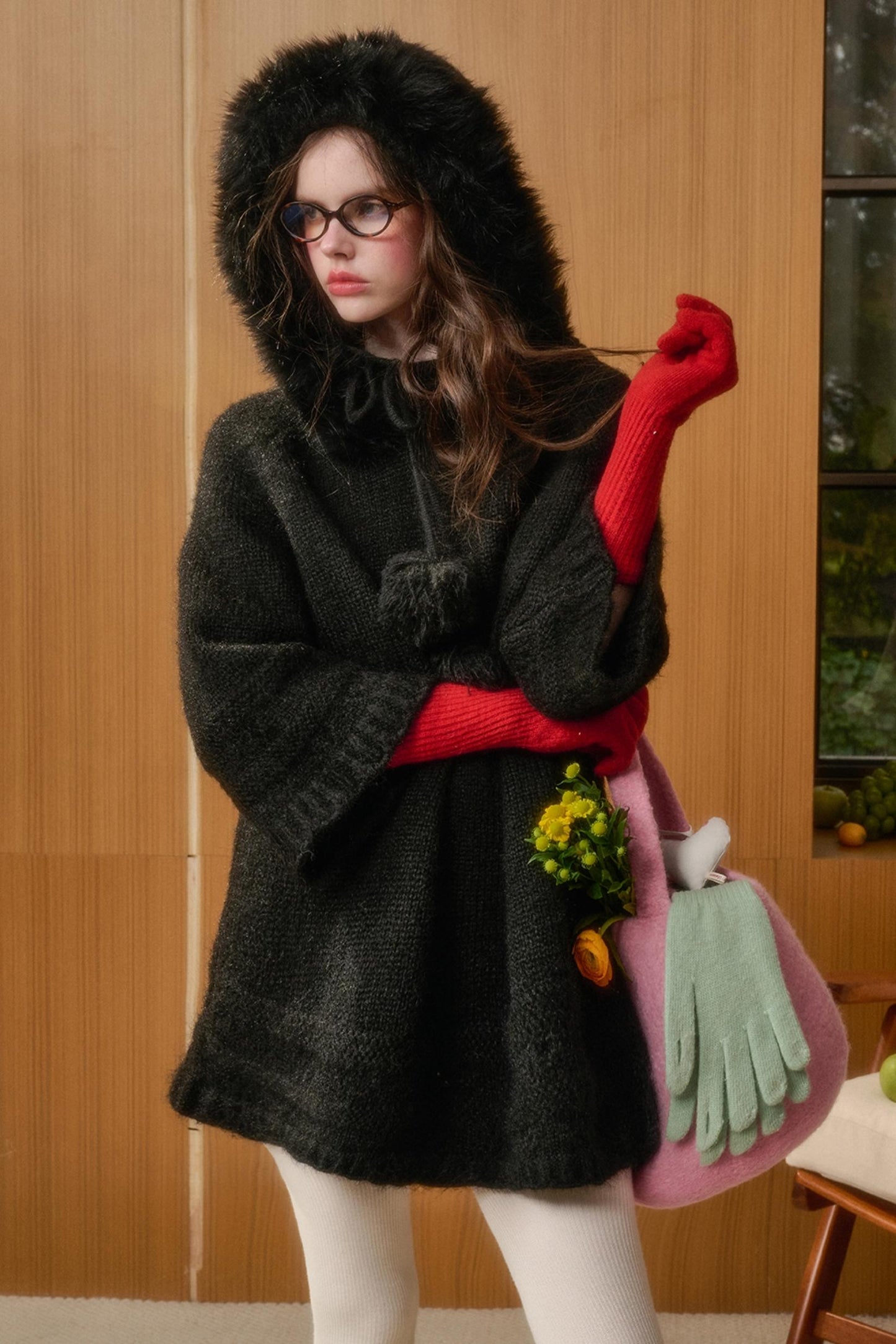 Wool Hooded Cape Heavy Top