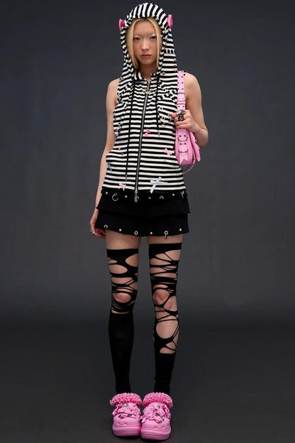 Rhinestone Bowknot Striped Vest