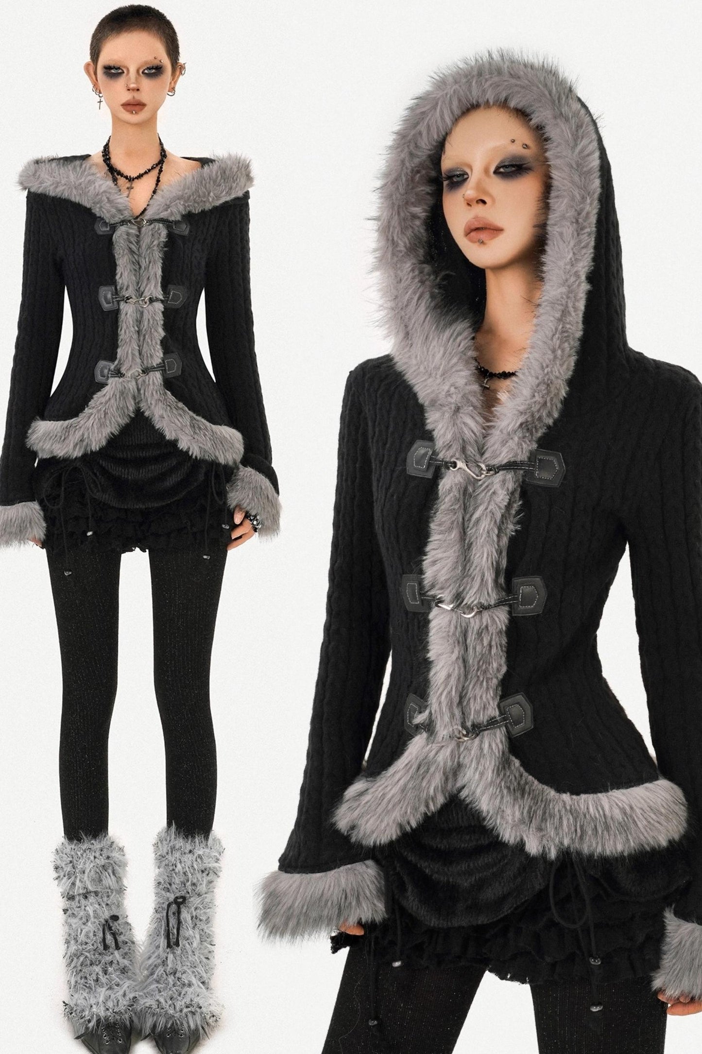 Retro Knit Fur Collar Jacket