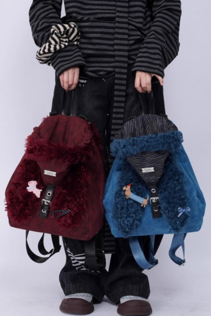 Furry Rabbit Ear Fur Backpack