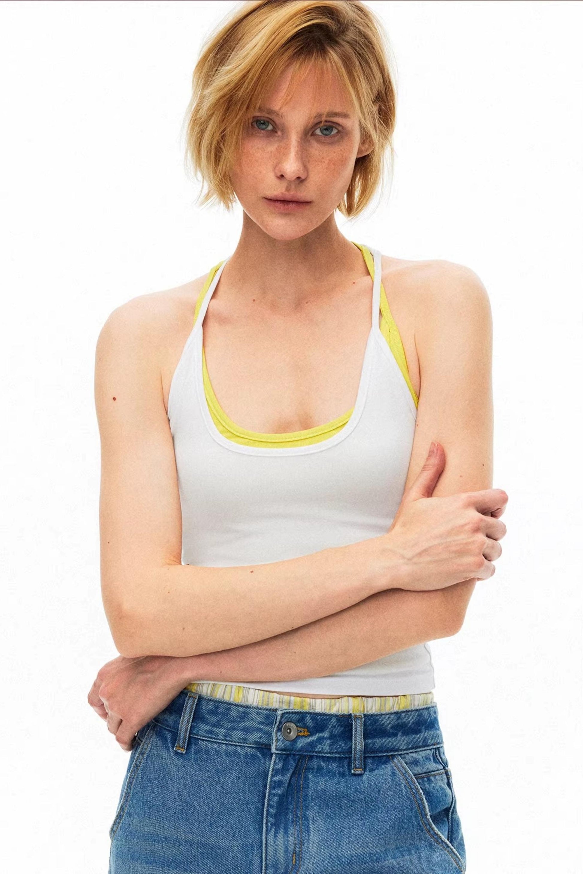 White breathable cotton tank top for summer