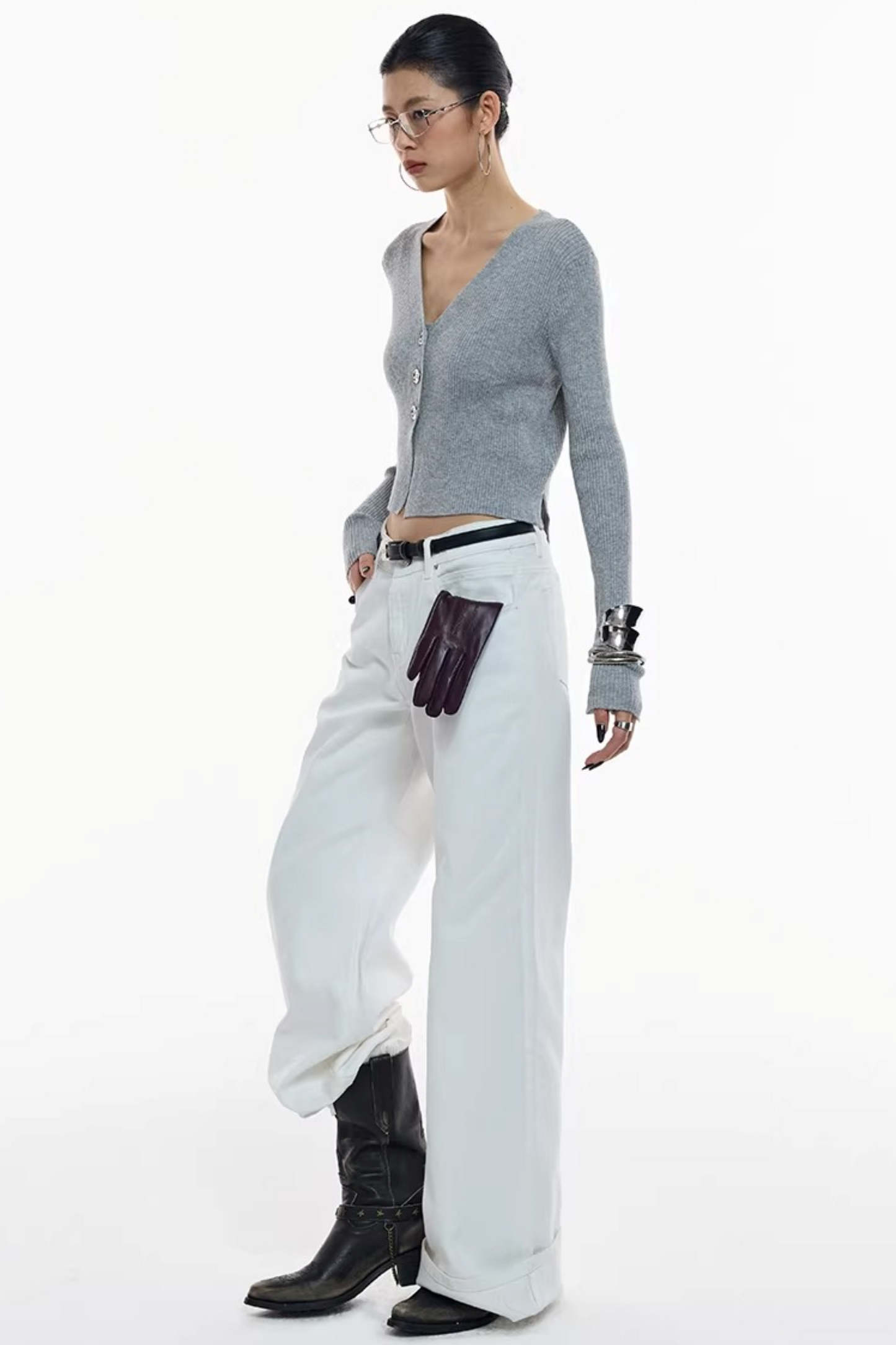 Gray Wool Blend Cardigan