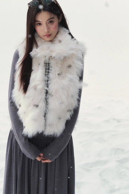 Polka Dot Plaid Fur Coat