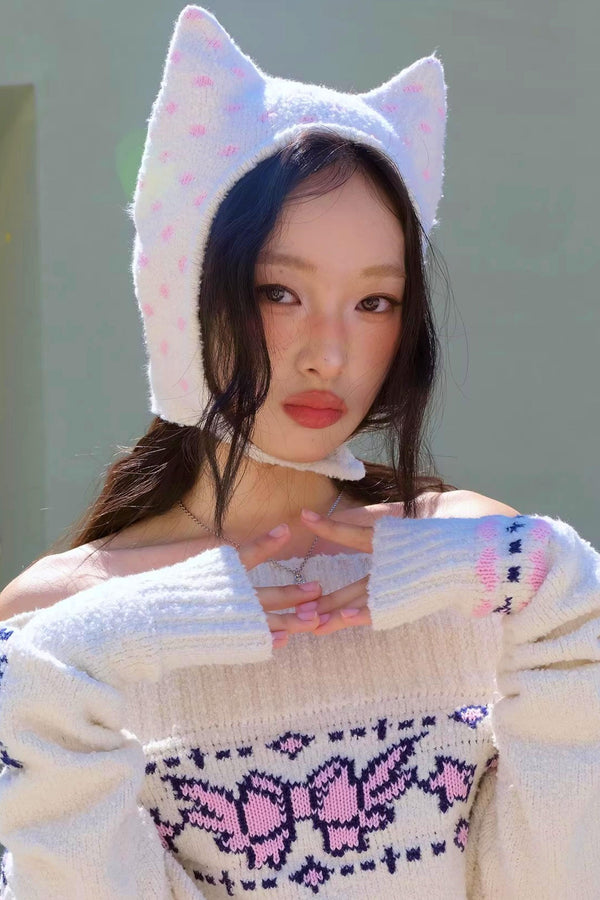 Fluffy Polka Dot Wool Hat