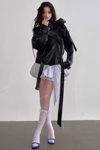 Rüschenynthetiklederjacke