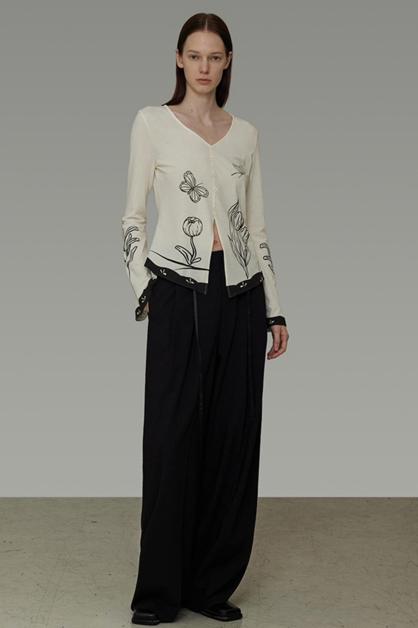 New Artistic Print V-Neck Knitwear