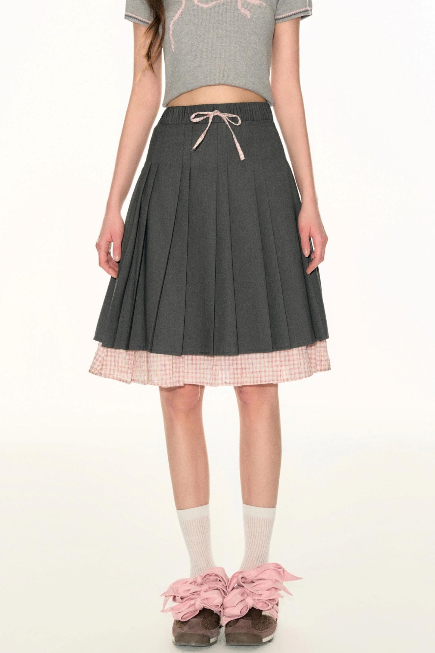 Double Plaid Pleated Skirt