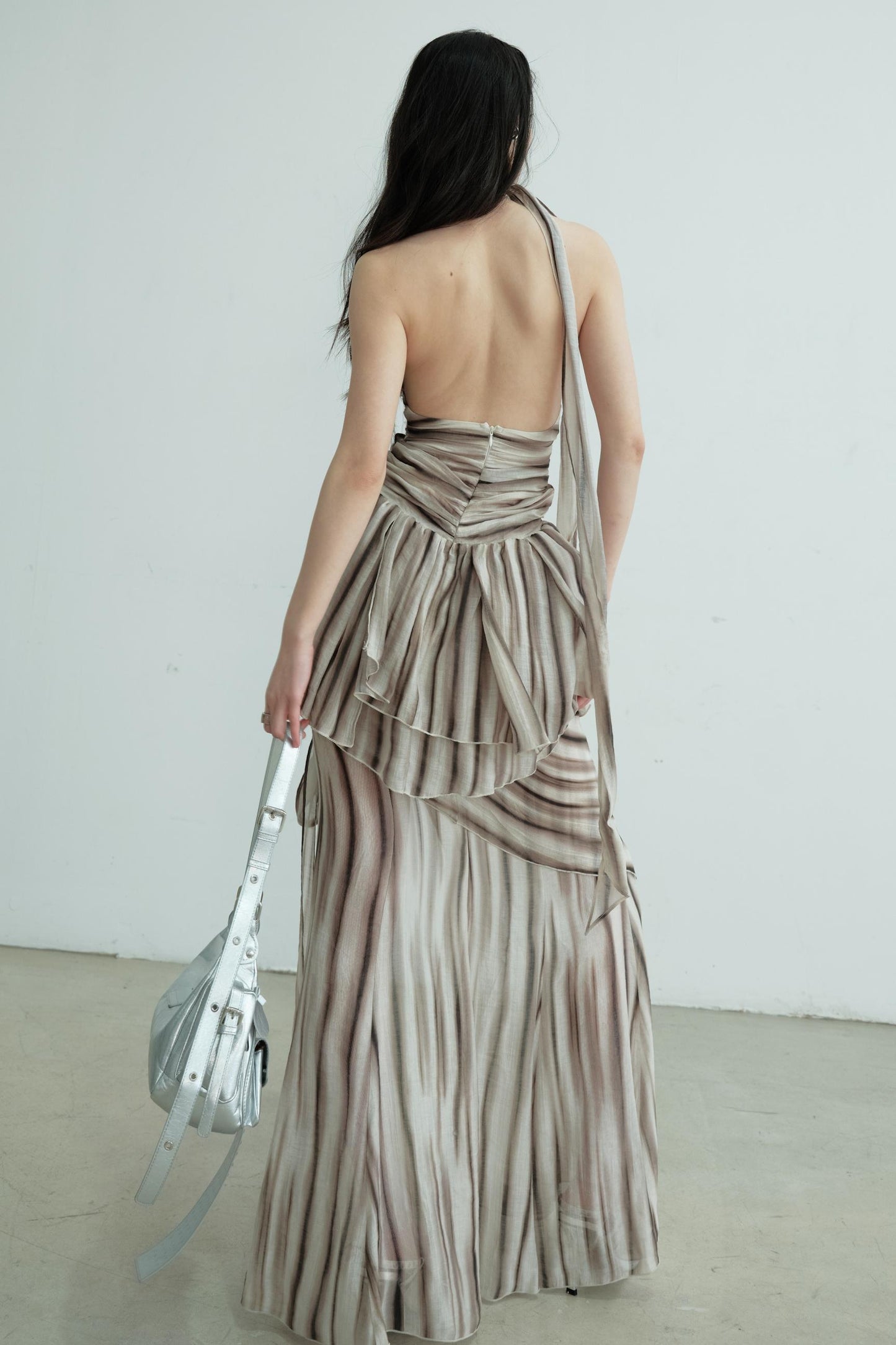 Pleated V-Neck Vest With Skirt Set