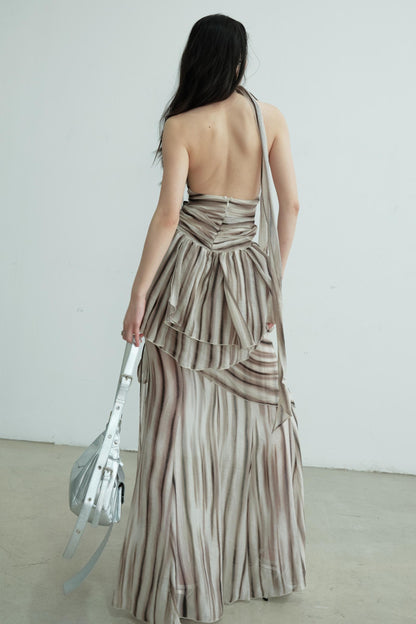 Pleated V-Neck Vest With Skirt Set