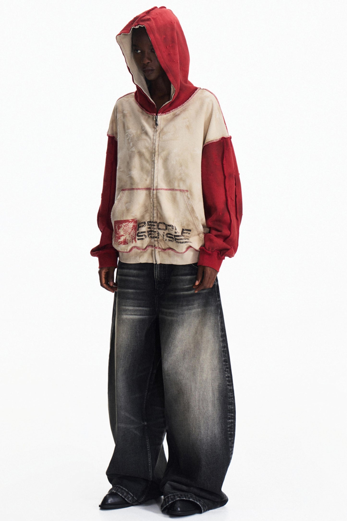 Distressed Scuffed Hooded Cardigan