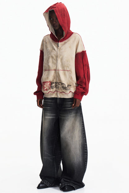 Distressed Scuffed Hooded Cardigan