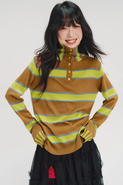 Color-Blocked Striped Knit Sweater