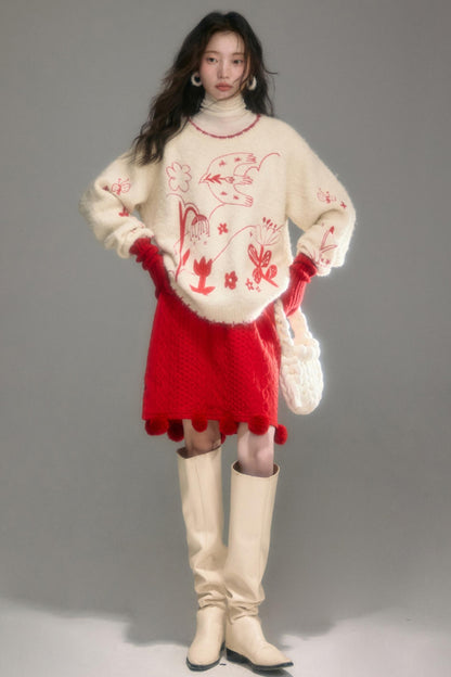 Snowy Field Tulip Embroidery Top