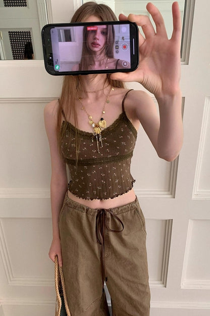 Short Floral Cardigan And Camisole