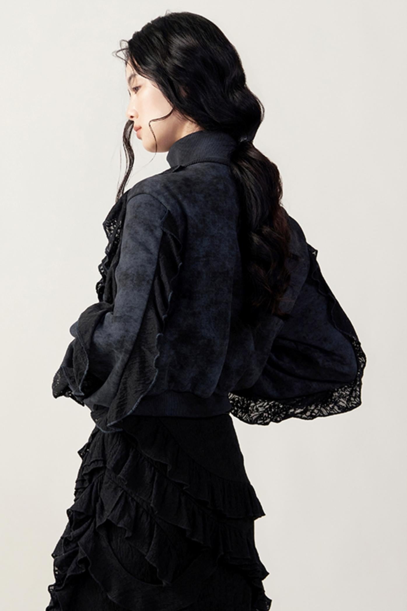 Mottled Snowflake Jacquard Ruffle Jacket