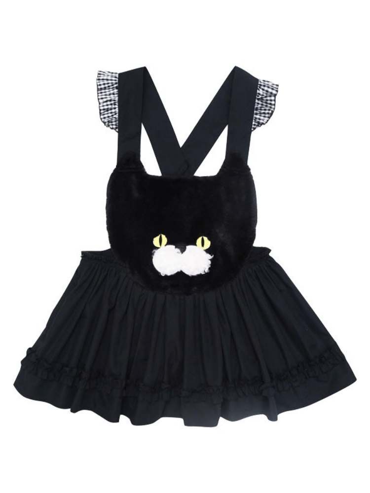 Black Cat Embroidery Race Apron Dress