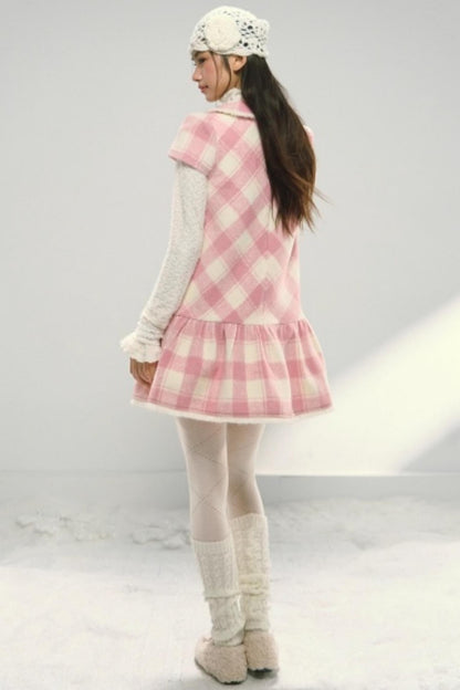 Christmas Plaid Tweed A-Line Dress Set-Up