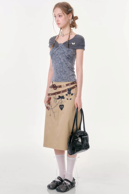 Retro Floral Knot Dark Gray T-Shirt