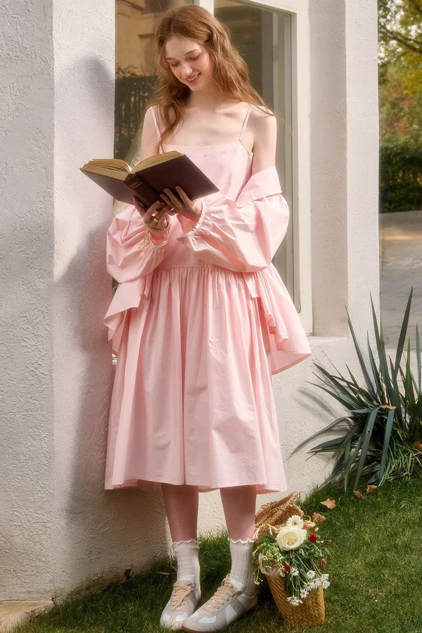 Baby Pink Cotton Dress Set-Up