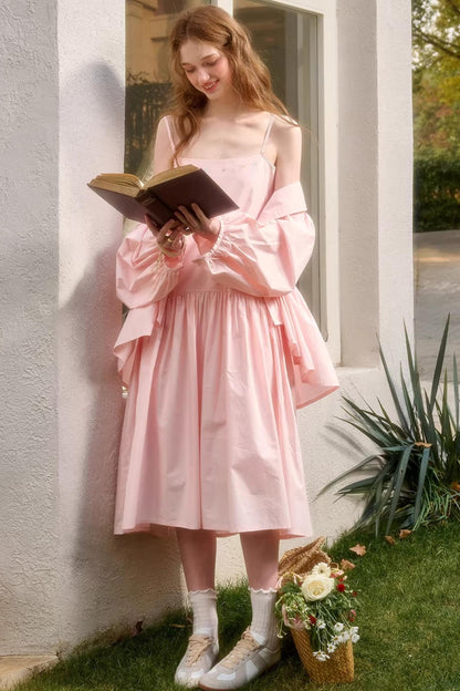 Baby Pink Cotton Dress Set-Up