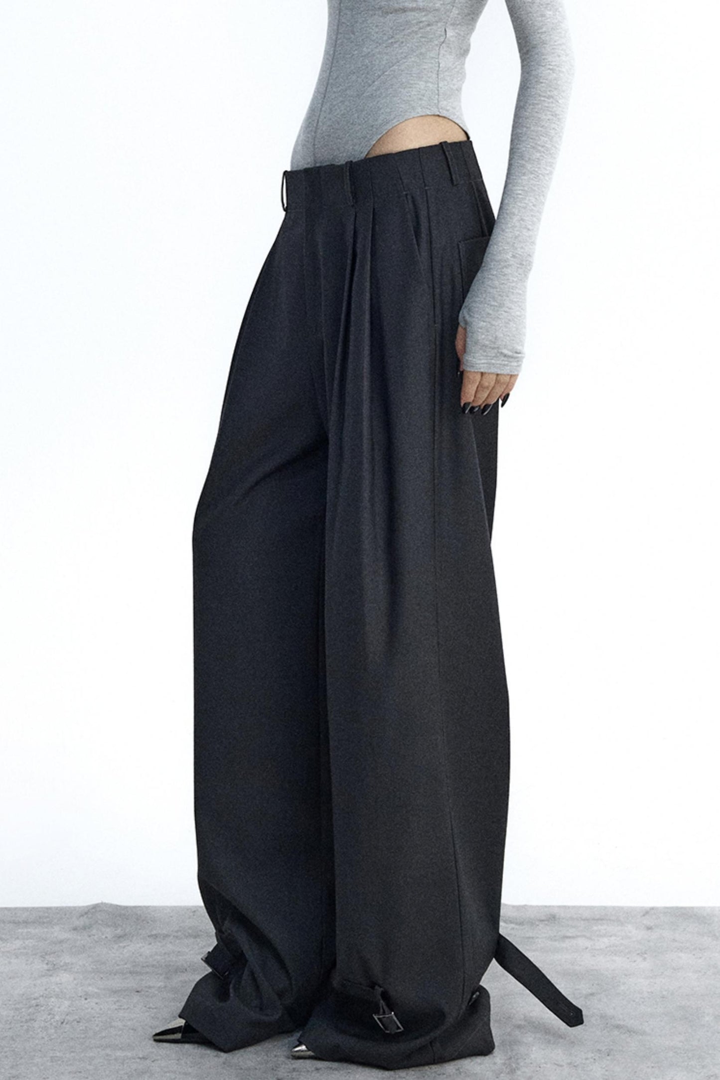 Dark Gray Pleated Suit Pants