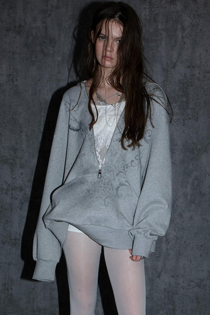 Lace Zip Kick Sleeve Hooded Sweatshirt