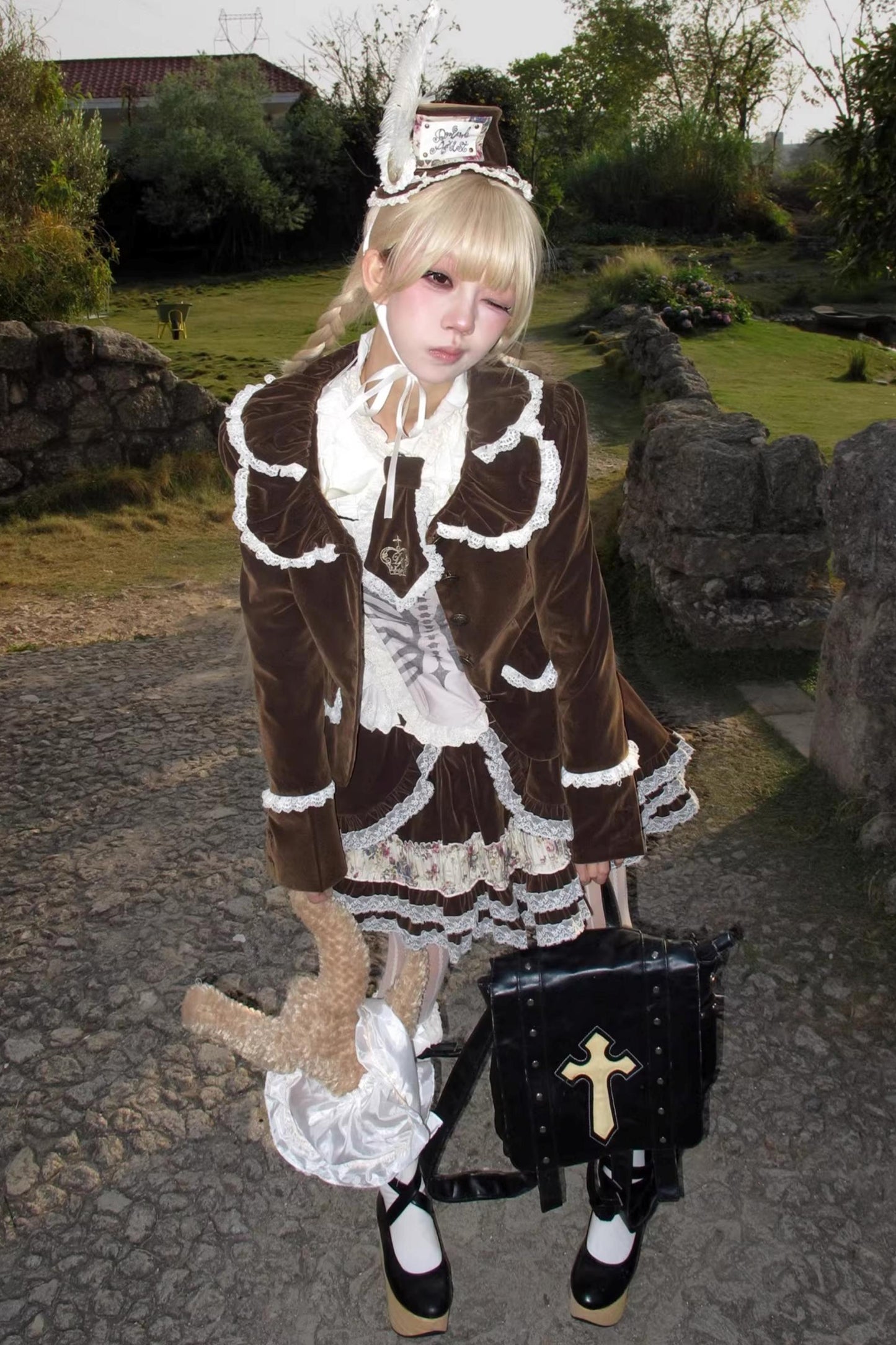 Brown Velvet Bowler Hat Tie Set-Up