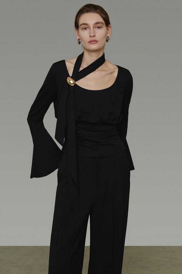 Halter Knit Bell Sleeve Top