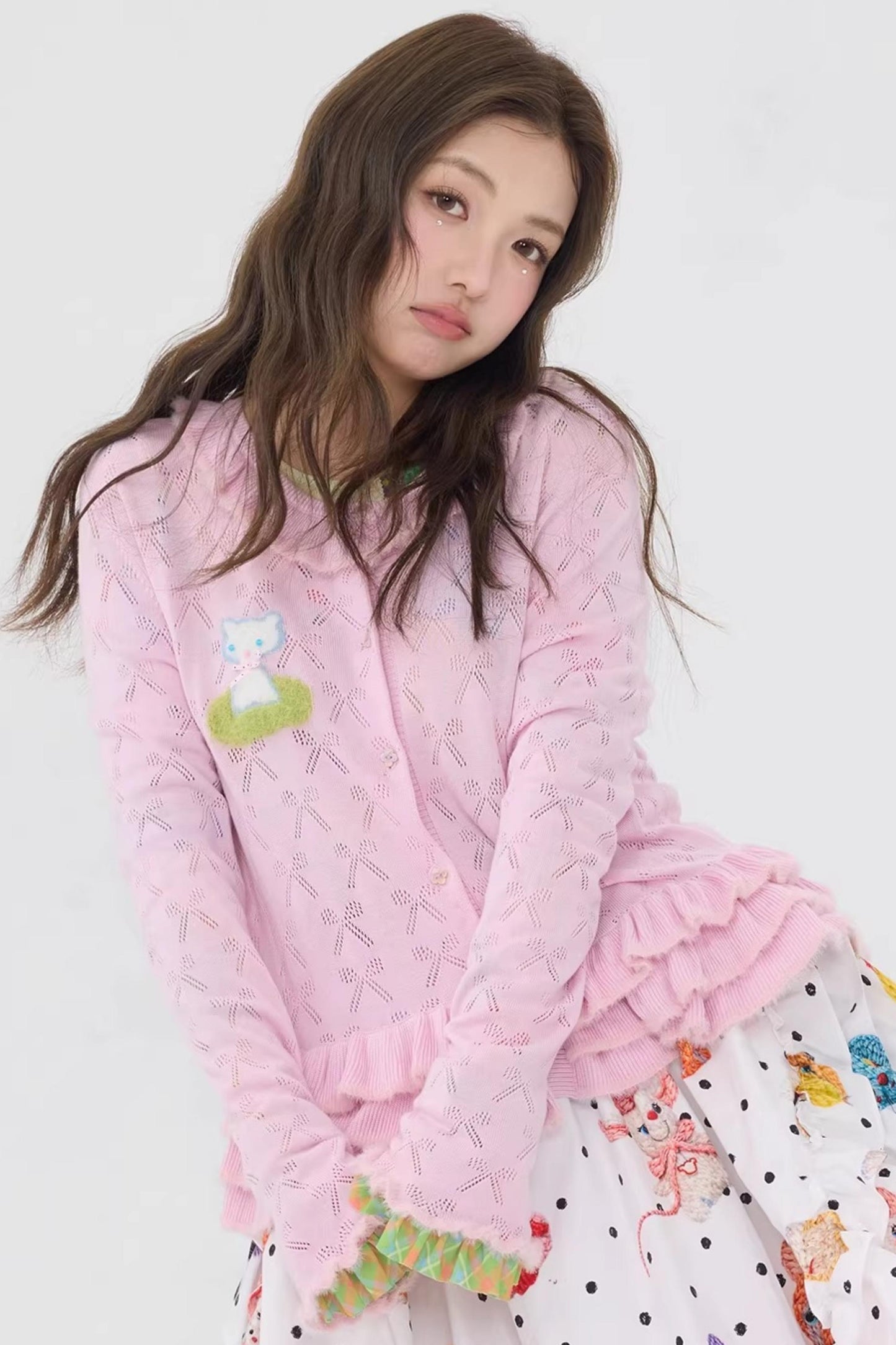 Pink Lace Cut Out Cardigan Top