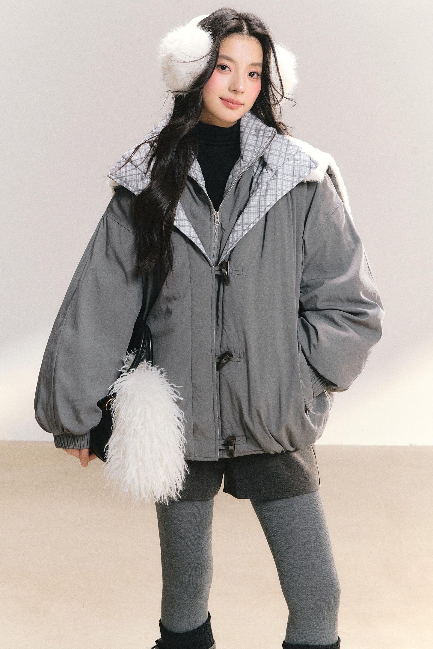 Snow Flakes Plaid Duffle Coat