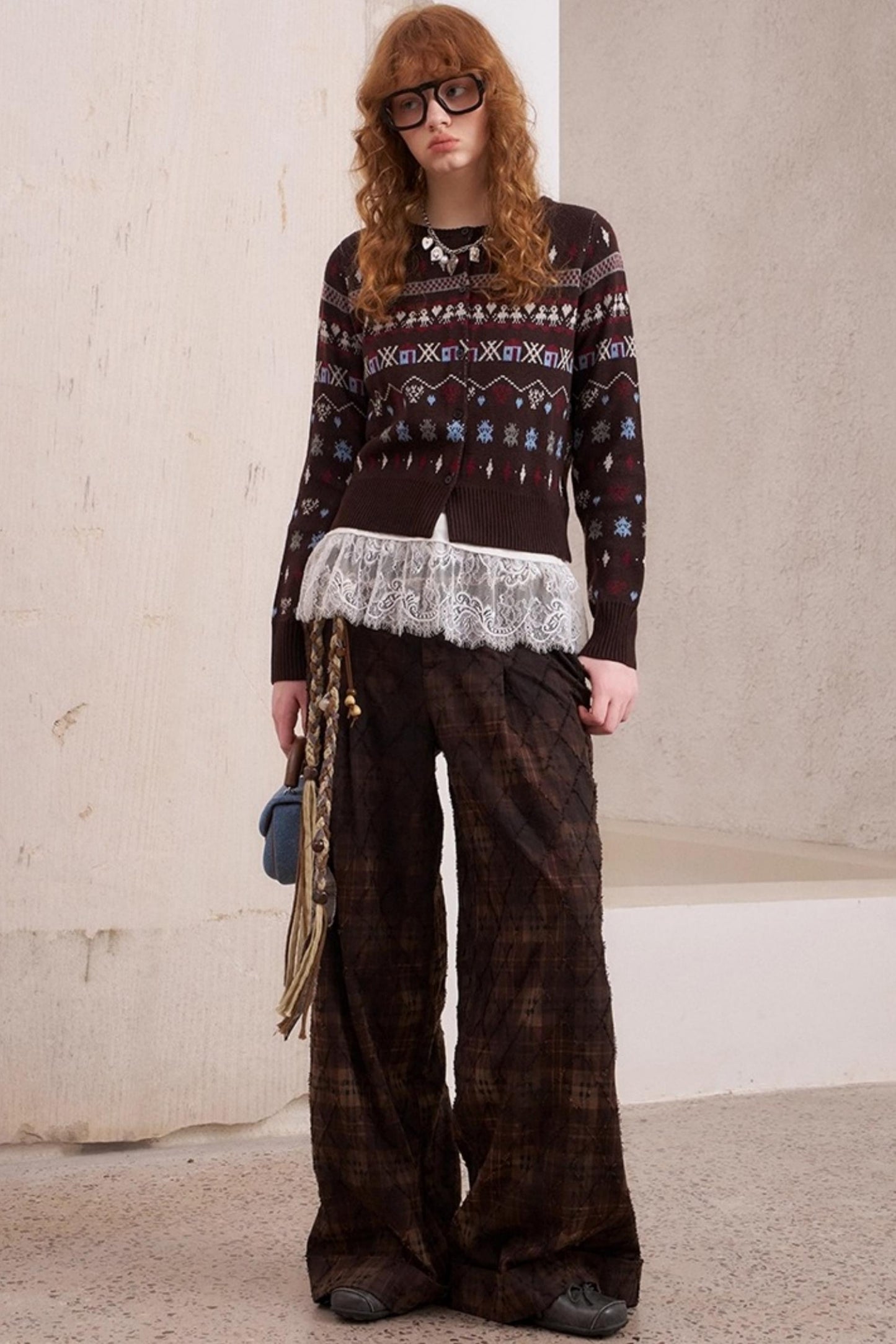 Jacquard Embroidery Slim Cardigan