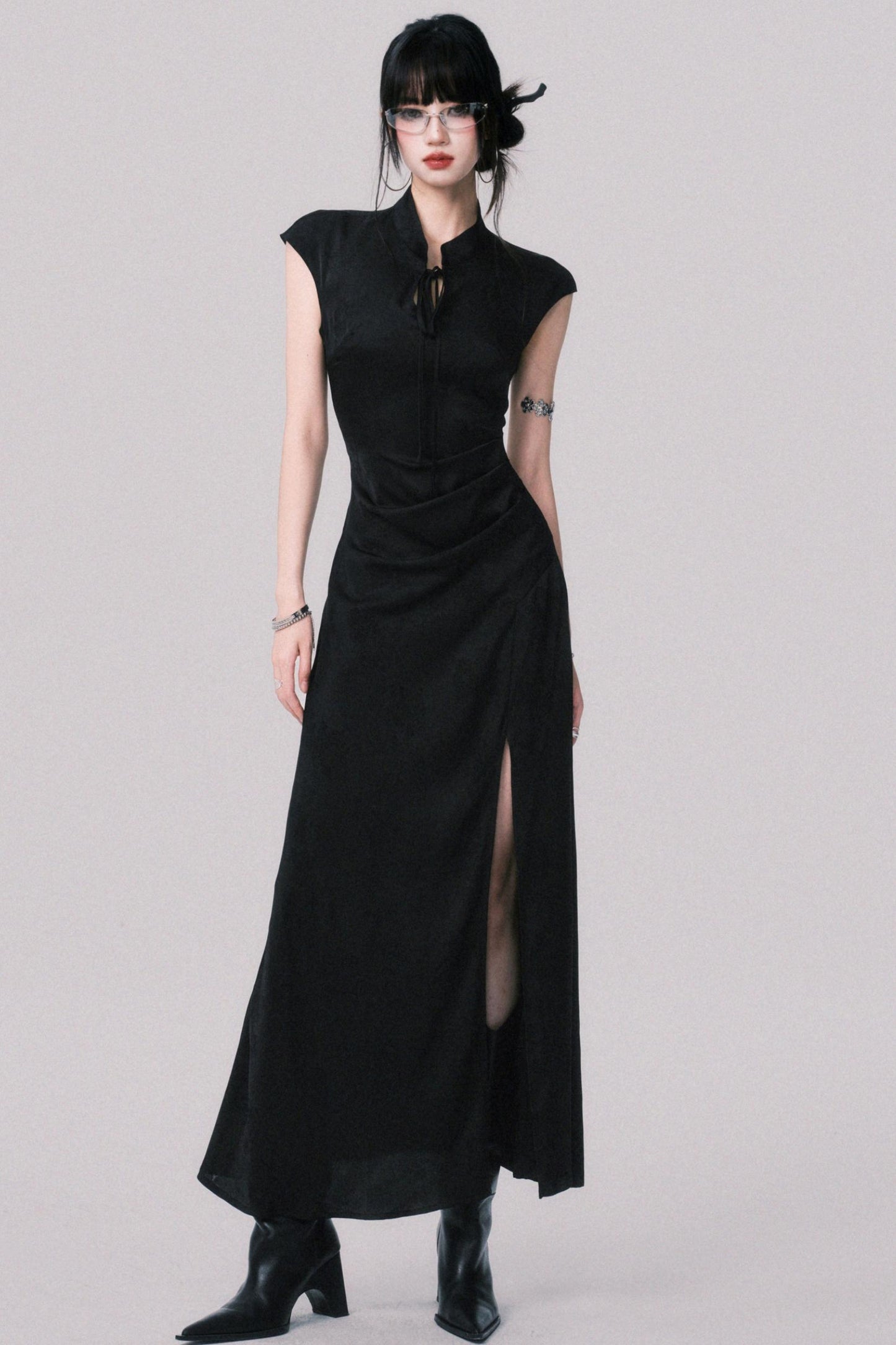 Chic Black Jacquard Qipao Dress