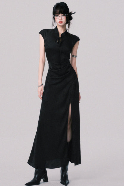 Chic Black Jacquard Qipao Dress