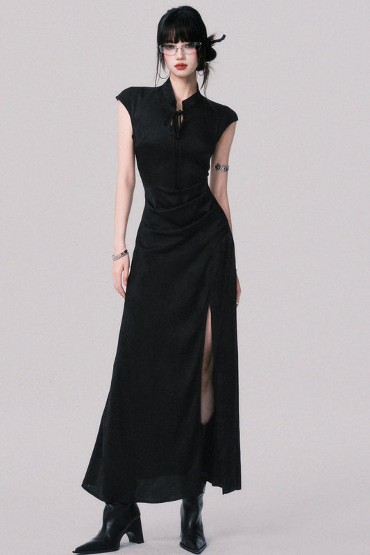 Chic Black Jacquard Qipao Dress