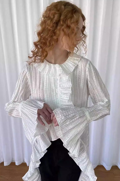 White Lace Ruffled Shirt