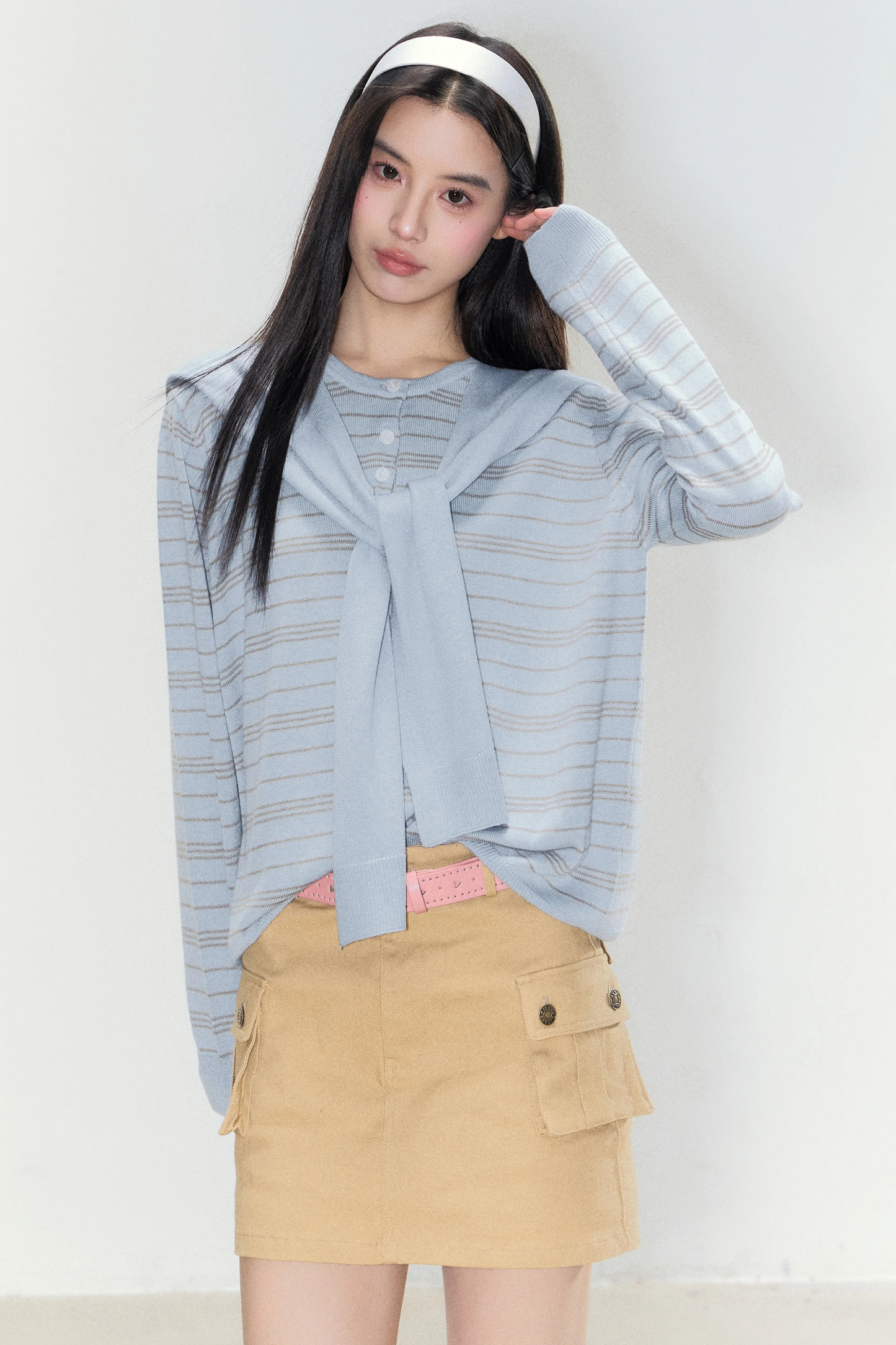 Striped Knit Shawl Sweater