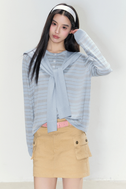 Striped Knit Shawl Sweater
