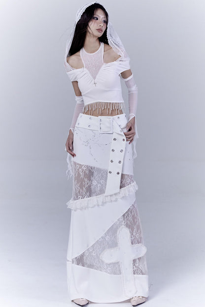Fatal Elegance Lace-Trimmed Low-Waist Skirt