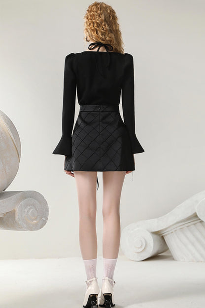 Slim Fit Knit Top & Quilted Skirt Set-Up