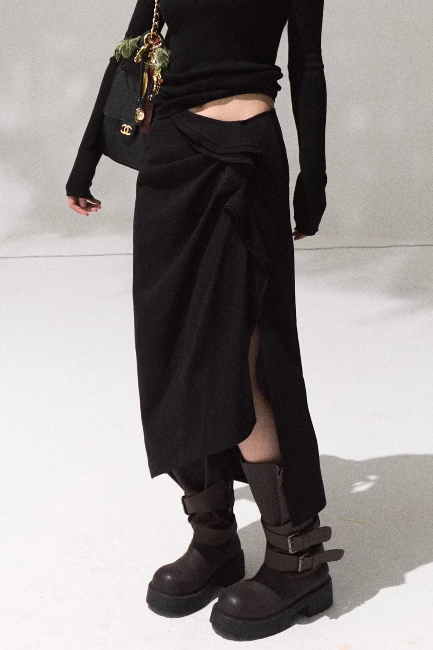 Oak Sculptural Pleated Midi Skirt